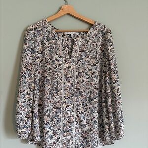 Collective Concepts Cream Paisley Lace-Trim Peasant Blouse